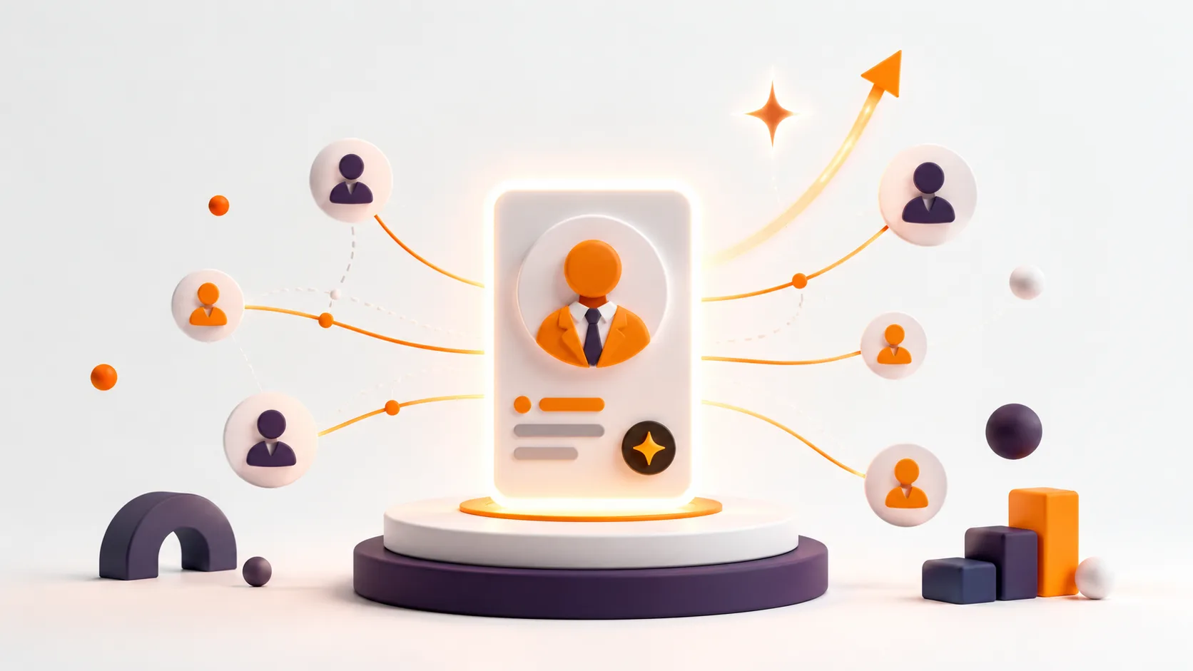 Curso de LinkedIn y marca personal: una tarjeta de perfil profesional iluminada con líneas de red conectando con otros contactos.
