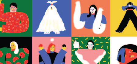 Ilustraciones de 8 personajes estilo arte pop en la web de animación Tubik Studio