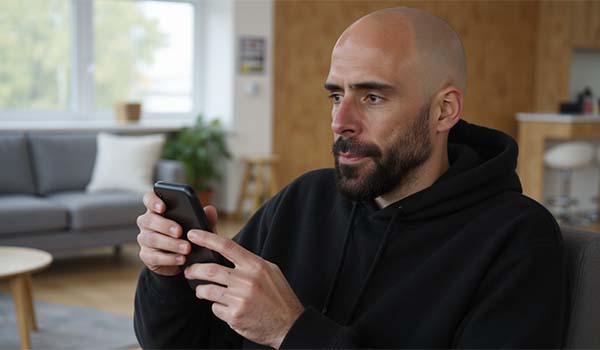 Alvaro Torres filling in a short form on a mobile phone