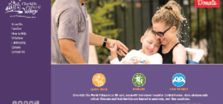 Diseño inspirador de la web Give kids the world.