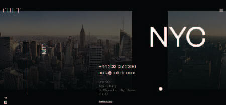 Fotografía del Skyline de Nueva York en la página de contacto de la web "Cult"