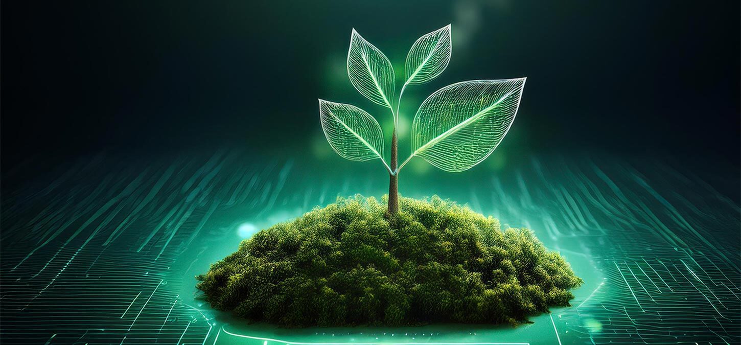 Una planta creciendo en una isla en el mundo digital