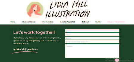 Captura de pantalla de la página de contacto de la web de Lydia Hill