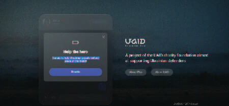 Pantalla de inicio de la web inspiradora a favor de los defensores ucranianos "UAID"
