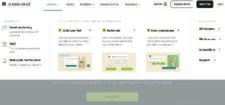 Menú de la página web "Omnisend"