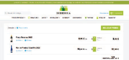 Captura de pantalla de la pestaña de carrito de la web "Bodeboca"