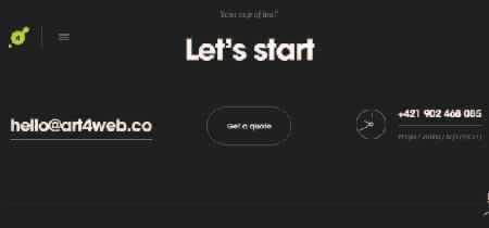 Letras blancas sobre fondo negro en captura de pantalla de la web "Art4web"
