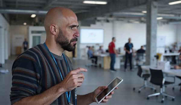 Álvaro Torres analizando segmentos y puntuaciones de leads en una tablet