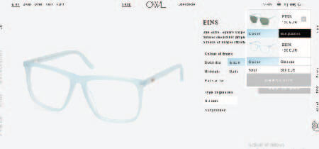 Fotografía de gafas en captura de pantalla de la pestaña de carrito de la web "Owloptic"