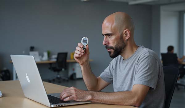 Alvaro Torres checking website speed on a laptop with a stopwatch